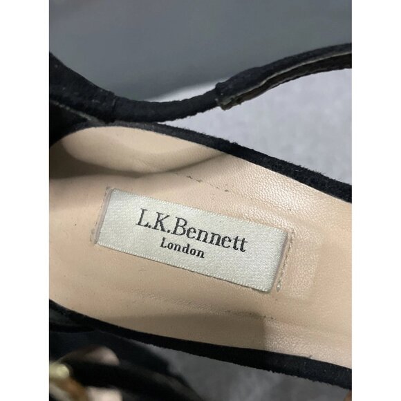 L. K. Bennett Blossom Womens Strappy Sandals Black Suede Heels Size 36 EU 6 US - Picture 6 of 9